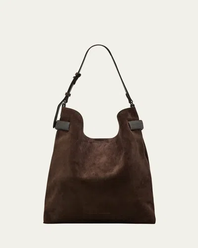 Brunello Cucinelli Essence Large Suede Hobo Bag In Brown