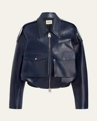 Khaite Oversized Owey Leather Jacket In Blue