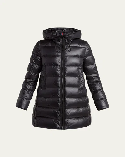 Moncler Suyenne Hooded Mid-length Down Jacket In Black