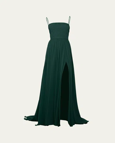 Atelier Prabal Gurung Millicent Woven Spaghetti Strap Gown In Green
