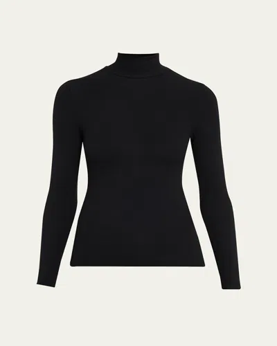 Frame Ribbed Turtleneck Top In Black