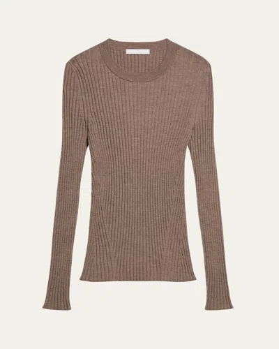 Helmut Lang Open-back Ribbed Wool Top In Brown