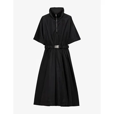 Prada Nylon Dress With Belted Waist And Flared Skirt In Blue