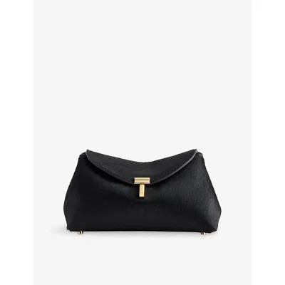 Totême Womens Black T-lock Pony Hair Leather Clutch Bag In Black