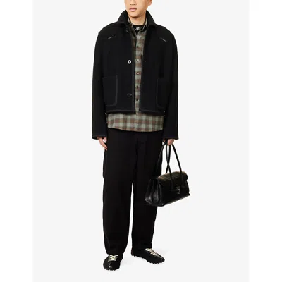 Diomene Mens Meteorite Relaxed-fit Crewneck Wool Jacket In Black