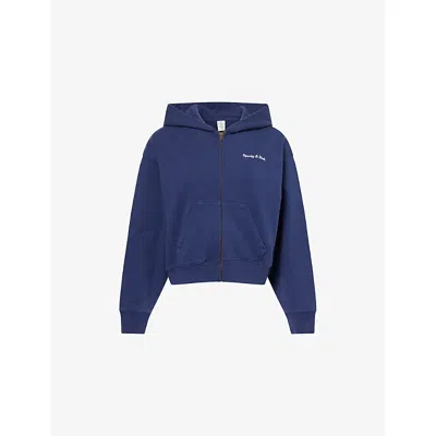 Sporty And Rich Womens Dark Navy Eden Crest Cotton Hoodie In Blue