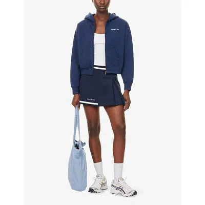 Sporty And Rich Womens Dark Navy Eden Crest Cotton Hoodie In Blue
