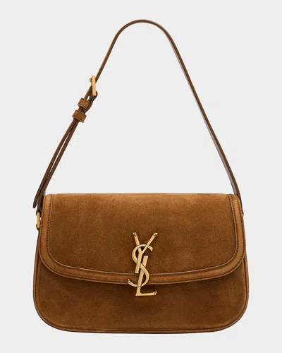 Saint Laurent Solferino Medium Ysl Shoulder Bag In Suede In Brown