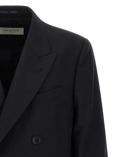 Dries Van Noten Double Breasted Wool Jacket With Notched Lapels In Black
