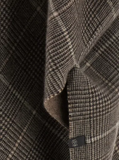 Brunello Cucinelli Reversible Poncho With Fringe And Plaid In Green