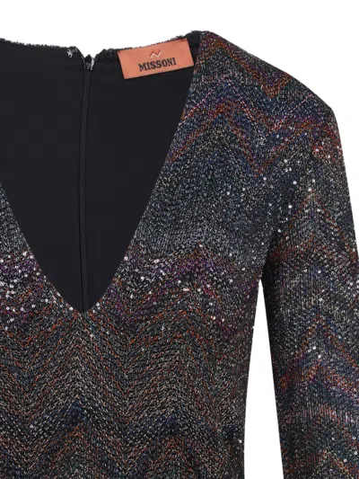 Missoni Multicolour Dress With Deep Neckline And All-over Sequins In Viscose Woman In Black
