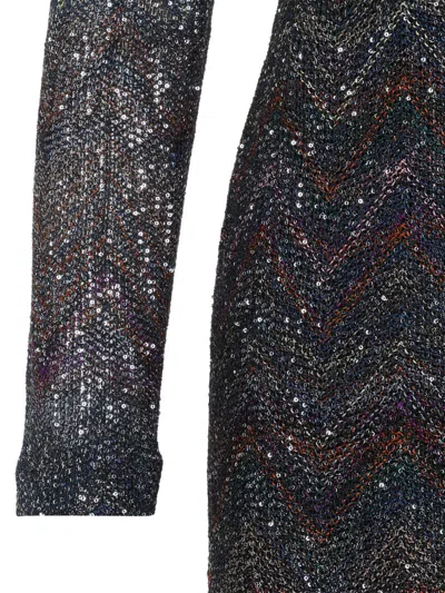 Missoni Multicolour Dress With Deep Neckline And All-over Sequins In Viscose Woman In Black
