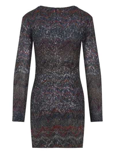 Missoni Multicolour Dress With Deep Neckline And All-over Sequins In Viscose Woman In Black