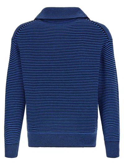 Jw Anderson Blue Sweater With Half Zip Closure On The Front In Cotton Piquet Man In Blue