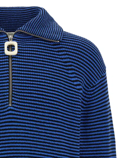 Jw Anderson Blue Sweater With Half Zip Closure On The Front In Cotton Piquet Man In Blue