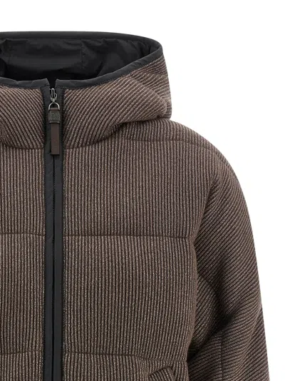 Brunello Cucinelli Lame Wool Down Jacket In Brown