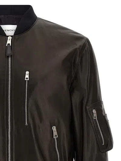 Givenchy Leather Bomber Jacket Puffer Jackets Black