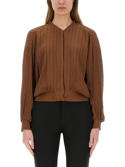 Alysi Silk Bomber Jacket In Brown