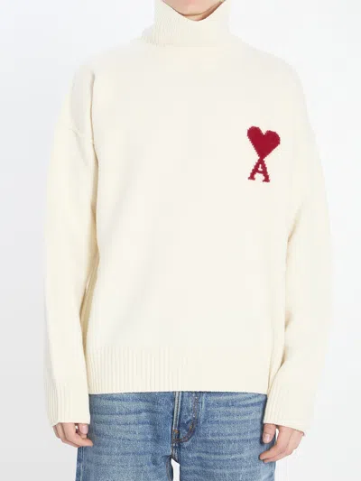 Ami Alexandre Mattiussi Ami Paris Turtleneck Sweater Ami De Coeur White Men In Animal Print