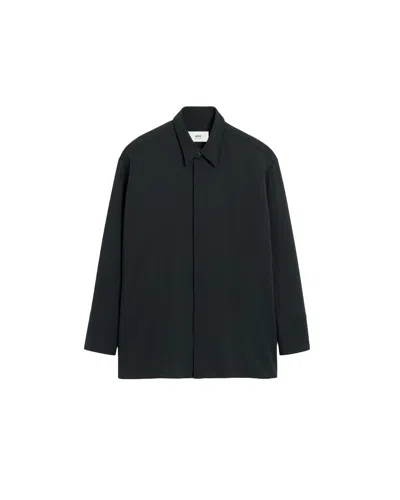 Ami Alexandre Mattiussi Black Wool Long Oversized Shirt Grey In Black