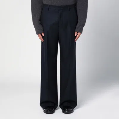 Ami Alexandre Mattiussi Navy Wide-leg Trousers In Wool In Blue