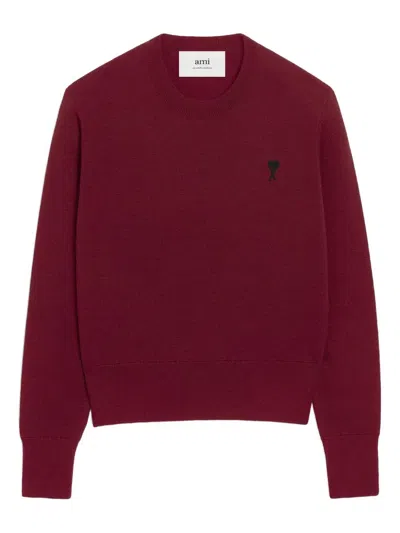 Ami Alexandre Mattiussi Ami Paris Wool Sweater With Heart Embroidery In Black
