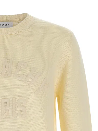 Givenchy Mens Ecru Brand-embroidery Crewneck Cotton Jumper In White