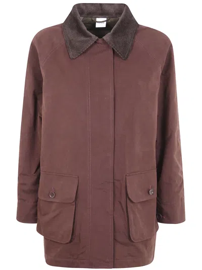 Aspesi Corduroy Collar Long Sleeve Coat In Brown