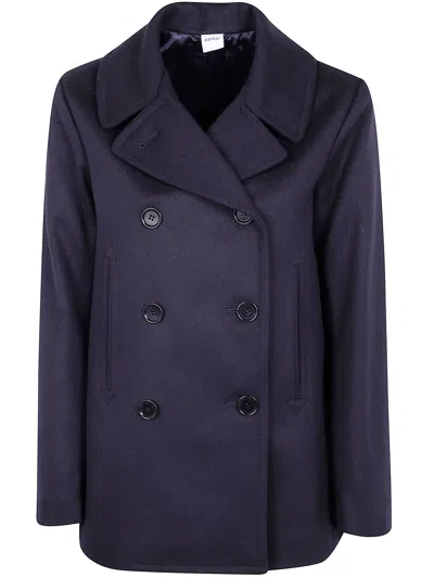 Aspesi Double-breasted Wool Coat In Blue