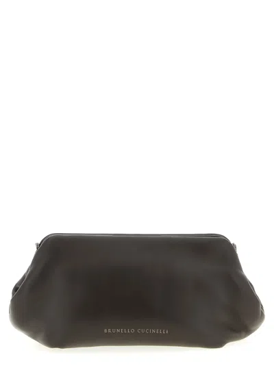 Brunello Cucinelli Chain Strap Shoulder Bag With Soft Texture In Gray