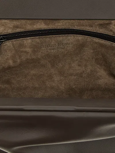 Brunello Cucinelli Chain Strap Shoulder Bag With Soft Texture In Gray