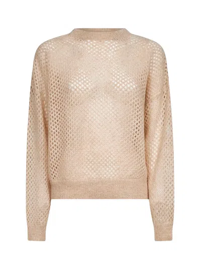 Brunello Cucinelli Beige Dazzling Mesh Crewneck Sweater In Neutral