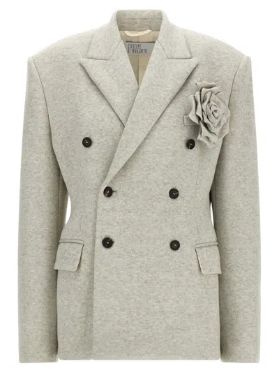 Giuseppe Di Morabito Double-breasted Oversized Blazer With Removable Rose Brooch In Multi