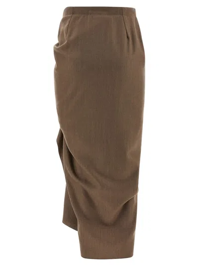 Fabiana Filippi Pinstriped Virgin Wool Midi Skirt With Draping In Brown