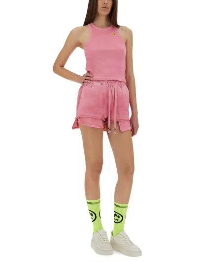 Barrow Logo Racerback Ribbed Sleeveless Slim Fit In Pink