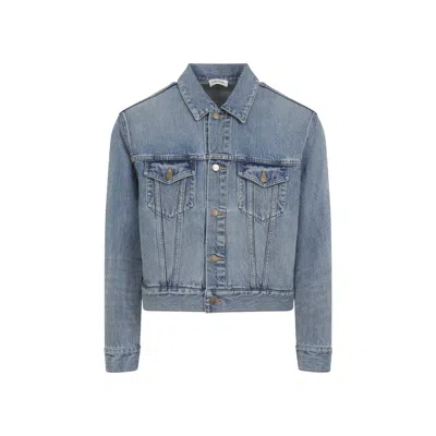 Fear Of God Light Blue Denim Jacket With Button-up Front And Vintage Finish In Purple
