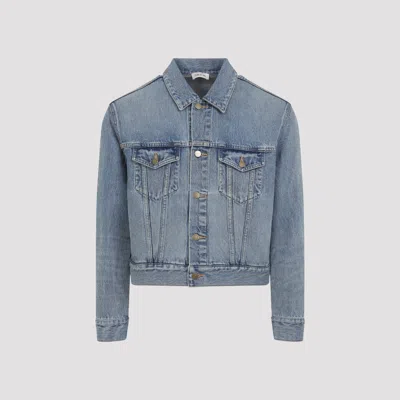 Fear Of God Light Blue Denim Jacket With Button-up Front And Vintage Finish In Purple