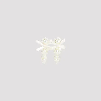 Simone Rocha Petite Bow Detail Cluster Earrings In White