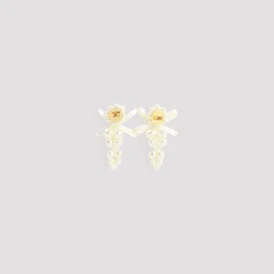 Simone Rocha Petite Bow Detail Cluster Earrings In White