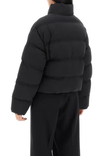 Alexander Wang Cropped Black Puffer Jacket With Jacquard Channel Design And Reflective Logo In Black