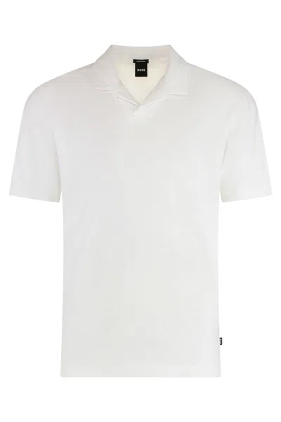 Hugo Boss Boss Cotton And Linen Polo Shirt In White
