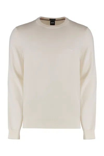 Hugo Boss Pacas Knitwear With Classic Crew Neck In Neutral