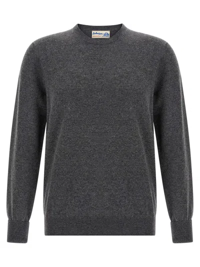 Ballantyne Ribbed Hem Cashmere Sweater With Long Cuffed Sleeves In Gray