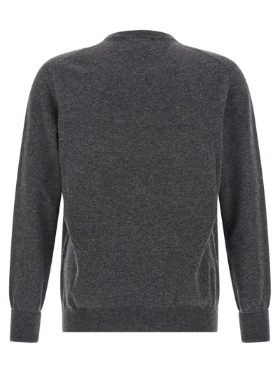 Ballantyne Ribbed Hem Cashmere Sweater With Long Cuffed Sleeves In Gray