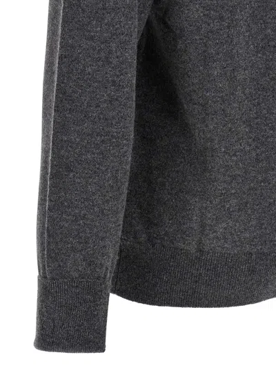 Ballantyne Ribbed Hem Cashmere Sweater With Long Cuffed Sleeves In Gray