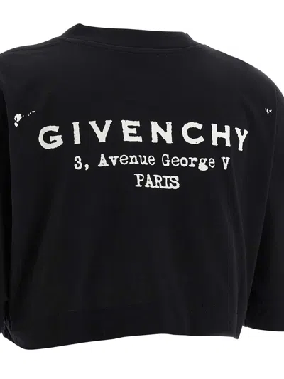 Givenchy Cropped Cotton T-shirt Stamp Print In Black