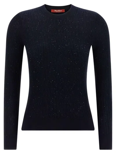 Max Mara Wool And Silk Sweater With Sequins In Blue