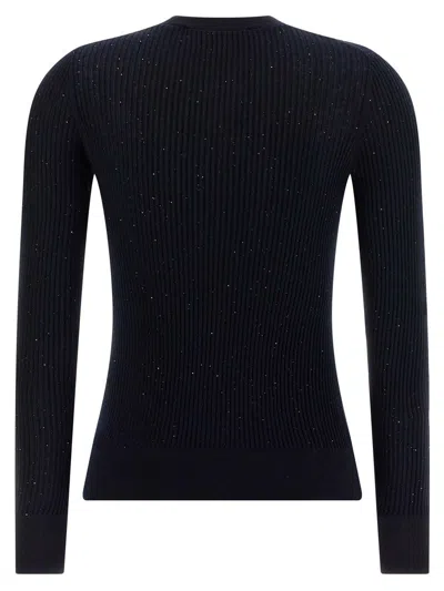 Max Mara Wool And Silk Sweater With Sequins In Blue