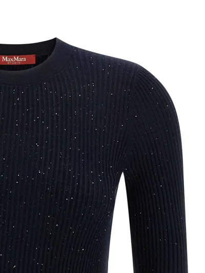 Max Mara Wool And Silk Sweater With Sequins In Blue