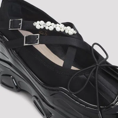 Simone Rocha Criss Cross Ballerina Shoes With Pearl Embellishments In Black